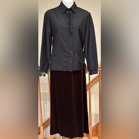 D.K. Gold Dommkenny Black Long Sleeves Collard Hidden Buttons Floral Print Sz S - Picture 4 of 14